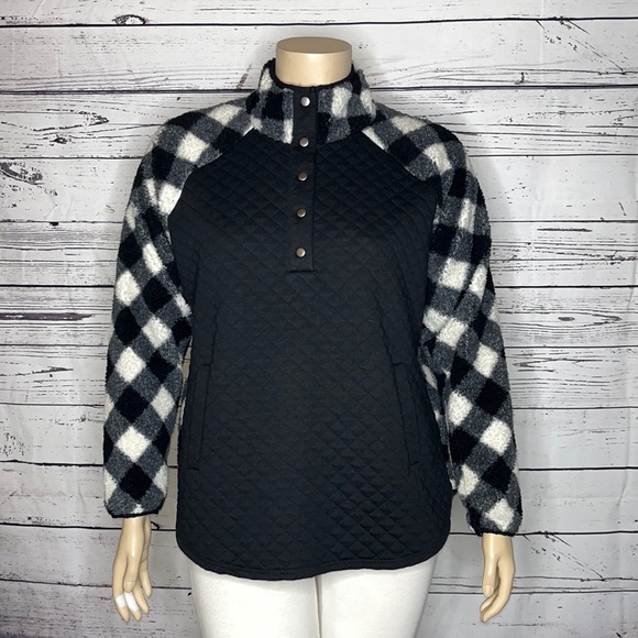 Maurices Sweaters - Maurices Size XL Black Quilted - Buffalo Check Sherpa Henley Pullover Sweater